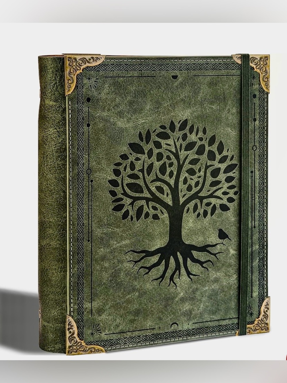 ‘Tree of Life’ Recipe Organizer/Planner/Journal 3-Ring Binder Pu Leather - GREEN
